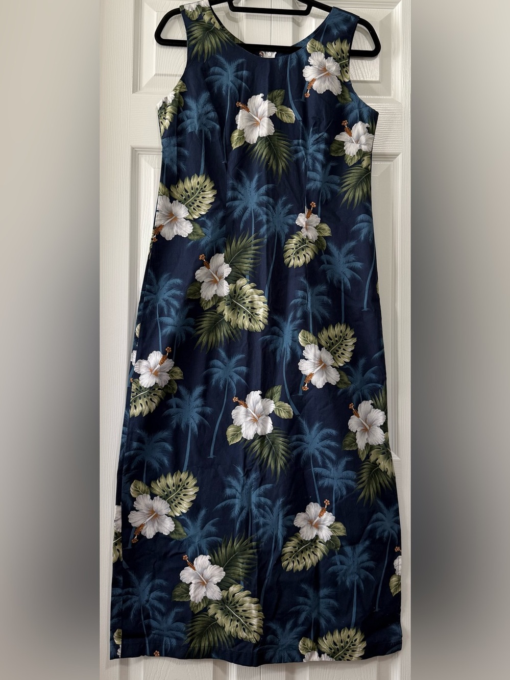 Vintage Pacific Legend Hawaii Blue Tropical Hibiscus Maxi Dress USA Made